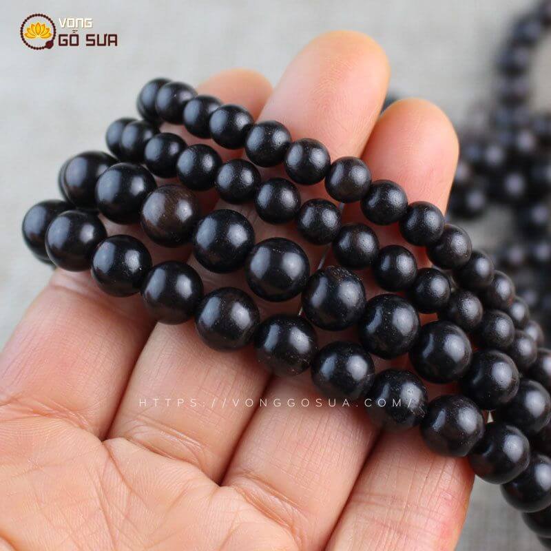 Chuỗi Vòng Gỗ Mun Sừng Đen 108 Hạt 6ly - 8ly 18 Chuỗi vòng gỗ mun sừng 108 hạt 6ly và 8ly